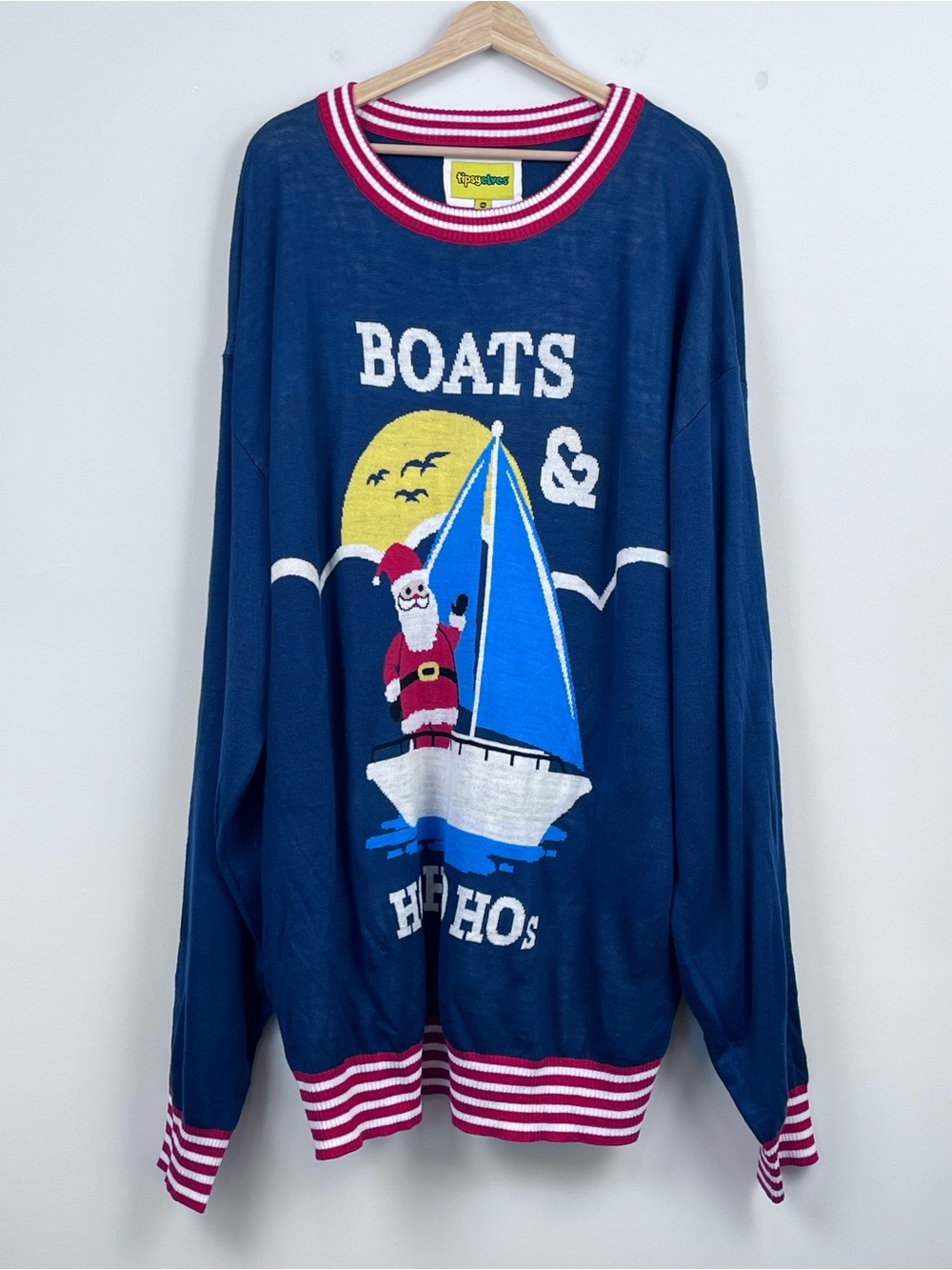 Tipsy Elves Men's Ugly Christmas Sweater with Boats & Ho Ho Ho's Size 4XL; Santa